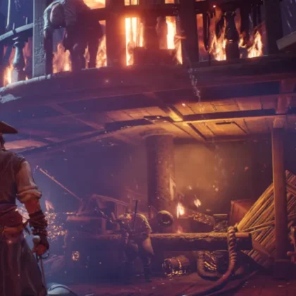 Windrose barco quemándose