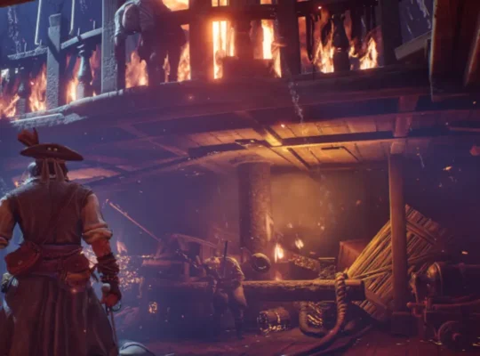 Windrose barco quemándose