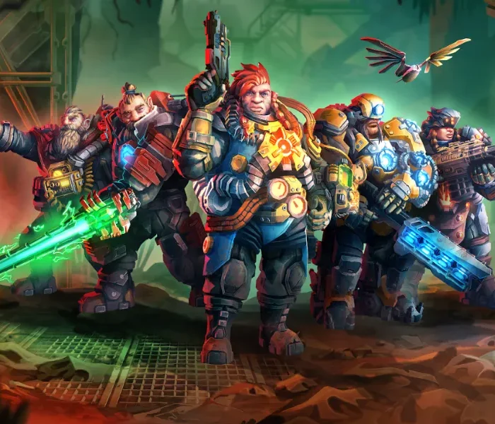Los cinco Reclaimers de Deep Rock Galactic: Rogue Core listos para la misión en Hoxxes IV