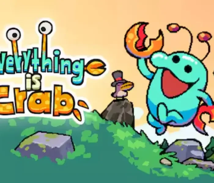 rte principal de Everything is Crab mostrando al personaje azul con pinzas de cangrejo, ilustrando la tier list de las mejores mutaciones del juego.